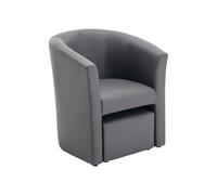 Fauteuil cabriolet et pouf en simili gris JOVANA