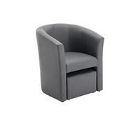 Fauteuil cabriolet et pouf en simili gris JOVANA