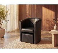 Fauteuil cabriolet et pouf en simili noir JOVANA