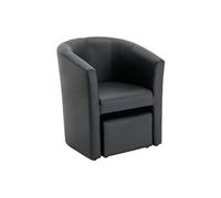 Fauteuil cabriolet et pouf en simili noir JOVANA