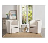 Fauteuil cabriolet et pouf en tissu bouclette blanc JOVANA