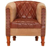 Fauteuil cabriolet marron cuir véritable bois de manguier massif - L60 x P57 x H64 cm,Rectangulaire,1place 7797513