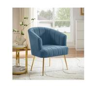 Fauteuil Cabriolet - Sicaan - NOA - Tissu Velours - L.64 x P.63 x H.76 cm - Bleu gris - Pieds dorés