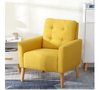 Fauteuil-Canapé 1 Place en Polyester, avec Pieds en Bois Massif,pour Chambre, Salon, Balcon, Bureau, Jaune-Meerveil