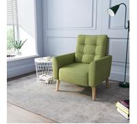 Fauteuil-Canapé 1 Place en Polyester, avec Pieds en Bois Massif,pour Chambre, Salon, Balcon, Bureau, Vert-MONDEER