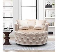 Fauteuil canapé, Magasin de vêtements américain élégant et Sobre, Chaise individuelle à Boucle en Tissu, Fauteuil canapé Couleur thé au Lait, pivotant et Rond, pour Salon d'hôtel 120CM