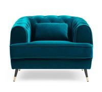 Fauteuil Capitonné en Velours "Glamour" 93cm Bleu