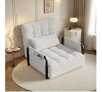 Fauteuil - Chaise de bureau/salon - Canapé 1 place - Canapé lit convertible avec oreiller - Dossier réglable - 82x73x55 cm - Beige