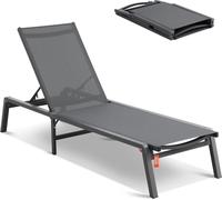 VEVOR Chaise Longue Jardin extérieur, transat de Patio Pliable en Aluminium avec 5 Positions réglables, Chaise inclinable de Bronzage entièrement Plate pour Plage, Piscine, en Plein air, Gris foncé
