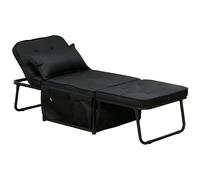 Fauteuil Chaise Longue Lit Pouf 4 En 1 Dossier Inclinable 5 Niveaux Repose-Pied Rabattable Châssis Acier Noir Tissu Noir Noir