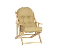 HOMCOM Fauteuil Chaise de Salon Pliable et inclinable en Bois Fauteuil Relax Confortable avec Coussin capitonné épais - 71 x 89 x 96 cm Marron Clair