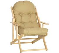HomCom Fauteuil pliable inclinable en bois coussin capitonné épais 71x89x96 cm Marron clair