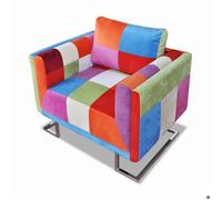 Fauteuil chaise siege lounge design club sofa salon cube avec de patchwork chrome tissu