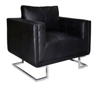 Fauteuil chaise siège lounge design club sofa salon cube avec pieds chromés cuir synthétique noir