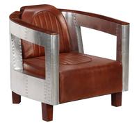 Fauteuil chaise siège lounge design club sofa salon en style d'aviation marron cuir véritable 1102180/3