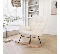 Fauteuil Chambre Bebe, Fauteuil à Bascule, Chaise a Bascule avec accoudoirs et Dossier réglable, Chaise Longue, Chaise Loisir avec Base en Bois pour Chambre, Salon
