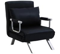 Fauteuil chauffeuse canapé-lit convertible 1 place déhoussable grand confort coussin pieds accoudoirs métal suède noir