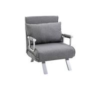HomCom Fauteuil chauffeuse convertible 1 place déhoussable grand confort pieds métal lin gris clair