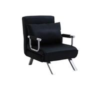 HOMCOM Fauteuil chauffeuse canapé-lit Convertible 1 Place déhoussable Grand Confort Coussin Pieds accoudoirs métal suède Noir