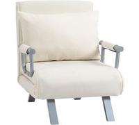 HOMCOM Fauteuil chauffeuse canapé-lit Convertible 1 Place déhoussable Grand Confort Coussin Pieds accoudoirs métal suède Blanc