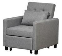 Fauteuil chauffeuse canapé-lit convertible 1 place dossier inclinable 3 positions coussin inclus polyester coton gris