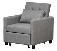 Fauteuil Chauffeuse Canapé-Lit Convertible 1 Place Dossier Inclinable 3 Positions Coussin Inclus Polyester Coton Gris Gris