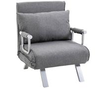 HomCom Fauteuil chauffeuse convertible 1 place déhoussable grand confort pieds métal lin gris clair