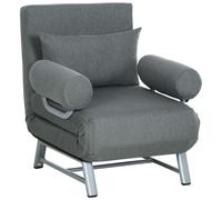 HOMCOM Fauteuil chauffeuse canapé-lit Convertible inclinable 1 Place Grand Confort Coussin lombaires accoudoirs piètement métal Lin Gris Foncé