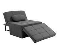 HOMCOM Canapé-lit polyvalent avec oreiller repose-pied et housse en lin cadre fonction 3-EN-1 lit simple chaise longue et tabouret de rangement gris