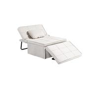 Fauteuil chauffeuse chaise longue pouf 3 en 1 dossier inclinable 5 niveaux repose-pied rabattable châssis métal noir lin crème Crème G