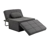 HOMCOM Canapé-lit polyvalent avec oreiller repose-pied et housse en lin cadre fonction 3-EN-1 lit simple chaise longue et tabouret de rangement gris