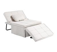 Fauteuil chauffeuse chaise longue pouf 3 en 1 dossier inclinable 5 niveaux repose-pied rabattable châssis métal noir lin crème Crème G