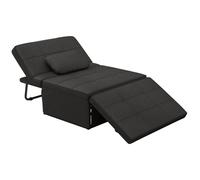 Fauteuil chauffeuse HOMCOM Chaise Longue Pouf 3 en 1 Dossier inclinable 5 Niveaux Repose-Pied Rabattable métal Noir Lin Noir