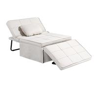 Fauteuil chauffeuse - HOMCOM - Pouf 3 en 1 - Dossier inclinable 5 Niveaux Repose-Pied Rabattable métal Noir Lin Crème