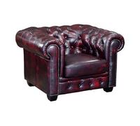 Fauteuil chesterfield BRENTON 100% cuir de buffle - Bordeaux