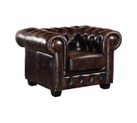 Fauteuil chesterfield BRENTON 100% cuir de buffle - Marron reflets châtains