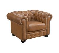 Fauteuil chesterfield BRENTON 100% cuir de buffle premium - Caramel vintage