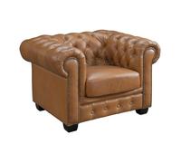 Fauteuil chesterfield BRENTON 100% cuir de buffle premium - Caramel vintage
