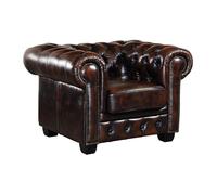Fauteuil chesterfield BRENTON - VENTE-UNIQUE - 100% cuir de buffle - Chocolat reflets châtains