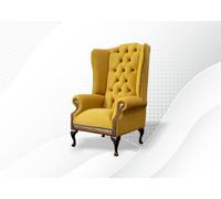 Fauteuil Chesterfield Canapé Textile Lounge Club Coussin Jaune Fauteuil à oreilles de luxe