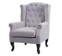 Fauteuil Chesterfield - Décoshop26 - Relaxation - Tissu gris - 1 place - Rembourrage épais