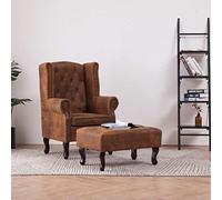 Fauteuil Chesterfield en daim marron avec repose-pieds - Chaise longue rembourrée pour la relaxation Style classique Confort et élégance dans les meubles de salon