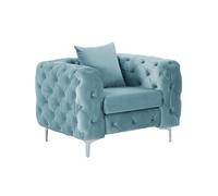 Fauteuil chesterfield en velours bleu pastel EDWINA