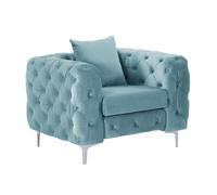 Fauteuil chesterfield en velours bleu pastel EDWINA