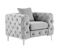 Fauteuil chesterfield en velours gris clair EDWINA