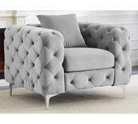 Fauteuil chesterfield en velours gris clair EDWINA