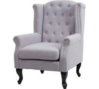 Fauteuil de Luxe Chesterfield, Fauteuil à Oreilles, Tissu Hydrofuge - Gris sans ottomane