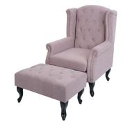 Fauteuil Chesterfield, Fauteuil Relax Fauteuil Club Fauteuil à Oreilles, Tissu/Textile Hydrofuge - Rose Clair avec ottomane