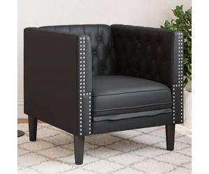 Fauteuil Chesterfield Noir Similicuir Durable 71x74,5x70,5 cm Confortable avec Pieds Solides pour Salon, Meuble élégant et Facile à Entretenir, idéal pour détente et Lecture
