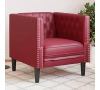 Fauteuil Chesterfield Rouge Bordeaux en Similicuir Durable, 71x74,5x70,5 cm, Assise Confortable, Pieds Stables, idéal pour Salon, Meuble élégant et Facile à Entretenir